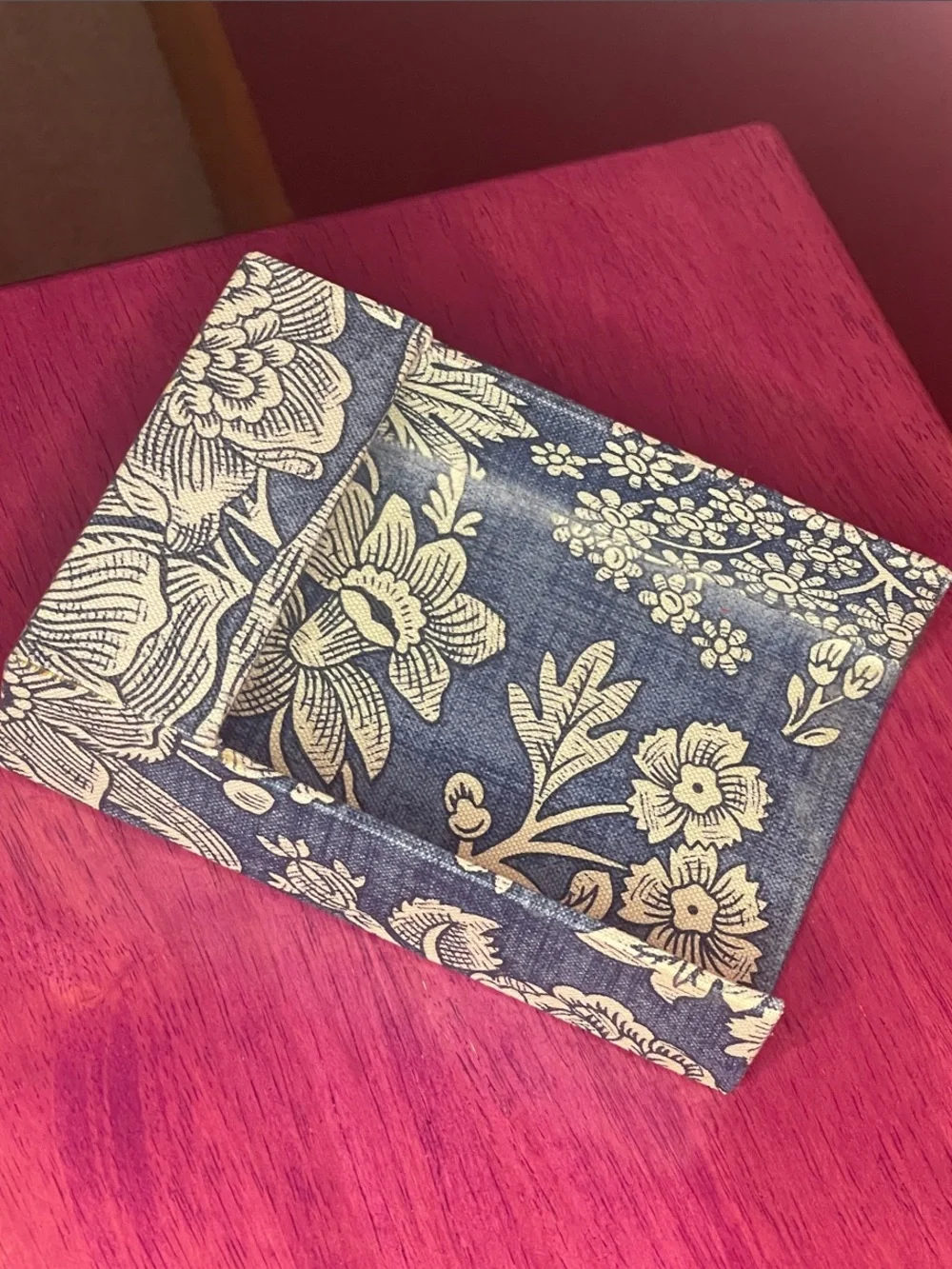 Vintage Pierre Deux Blue Toile Floral Paper or Photo Storage Bin La Declaration